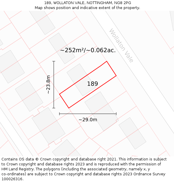 189, WOLLATON VALE, NOTTINGHAM, NG8 2PG: Plot and title map