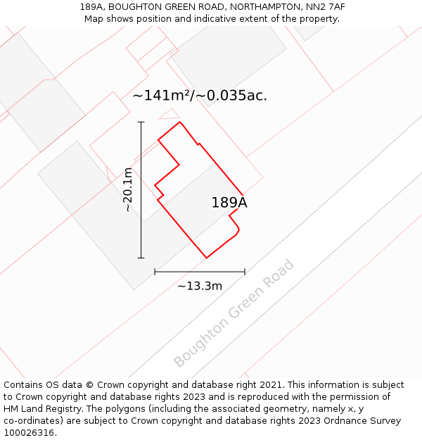 189A, BOUGHTON GREEN ROAD, NORTHAMPTON, NN2 7AF: Plot and title map