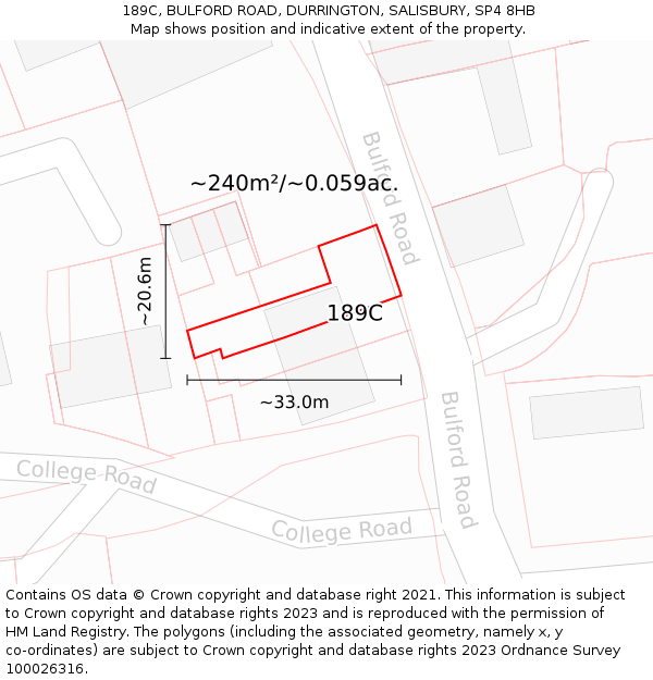 189C, BULFORD ROAD, DURRINGTON, SALISBURY, SP4 8HB: Plot and title map