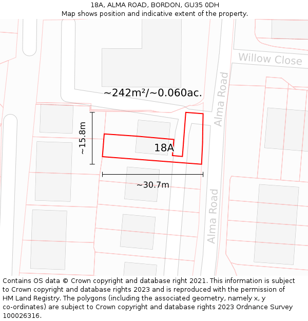 18A, ALMA ROAD, BORDON, GU35 0DH: Plot and title map