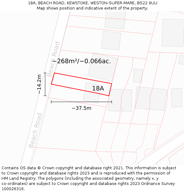 18A, BEACH ROAD, KEWSTOKE, WESTON-SUPER-MARE, BS22 9UU: Plot and title map