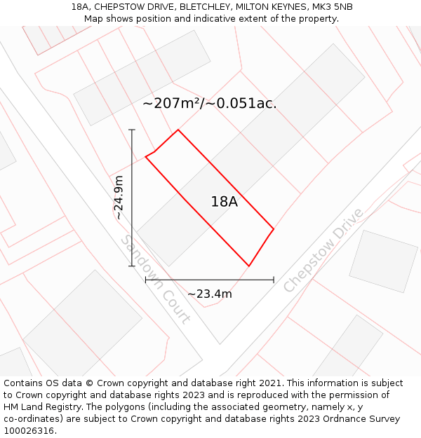 18A, CHEPSTOW DRIVE, BLETCHLEY, MILTON KEYNES, MK3 5NB: Plot and title map