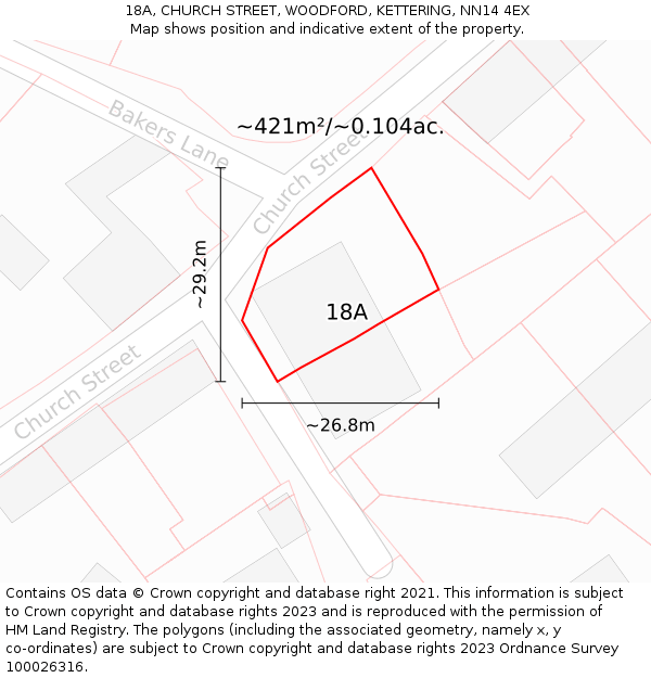 18A, CHURCH STREET, WOODFORD, KETTERING, NN14 4EX: Plot and title map