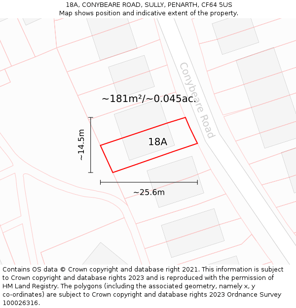 18A, CONYBEARE ROAD, SULLY, PENARTH, CF64 5US: Plot and title map