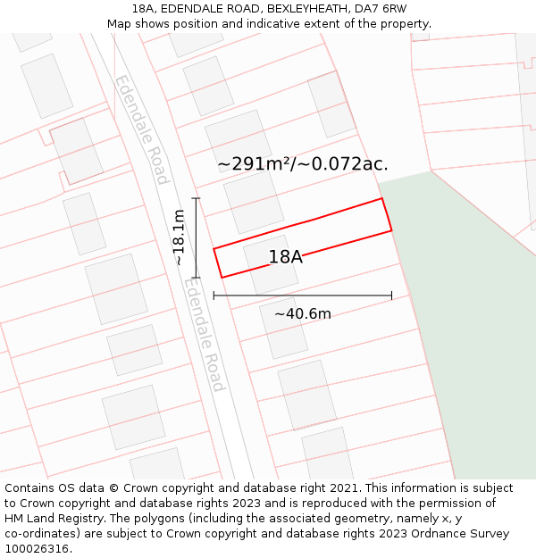 18A, EDENDALE ROAD, BEXLEYHEATH, DA7 6RW: Plot and title map