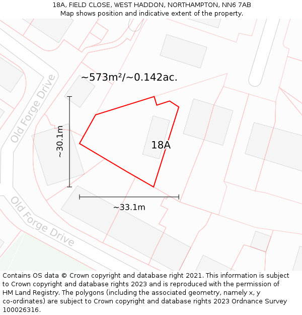 18A, FIELD CLOSE, WEST HADDON, NORTHAMPTON, NN6 7AB: Plot and title map