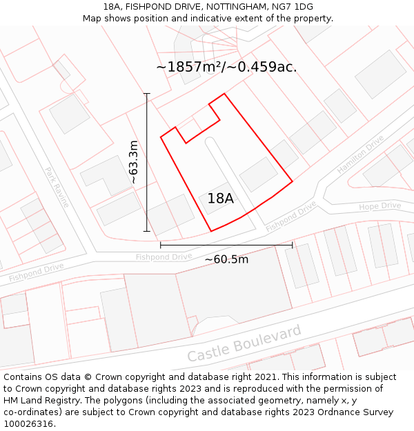 18A, FISHPOND DRIVE, NOTTINGHAM, NG7 1DG: Plot and title map
