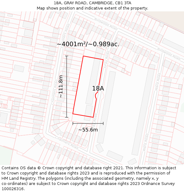 18A, GRAY ROAD, CAMBRIDGE, CB1 3TA: Plot and title map
