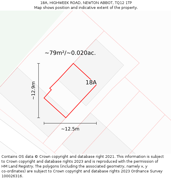 18A, HIGHWEEK ROAD, NEWTON ABBOT, TQ12 1TP: Plot and title map
