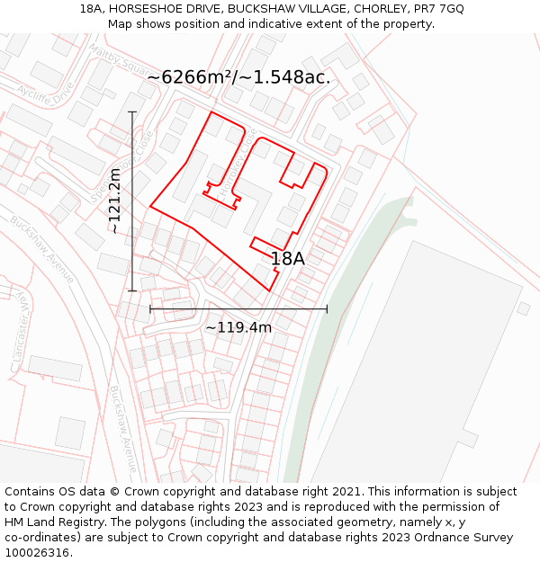18A, HORSESHOE DRIVE, BUCKSHAW VILLAGE, CHORLEY, PR7 7GQ: Plot and title map