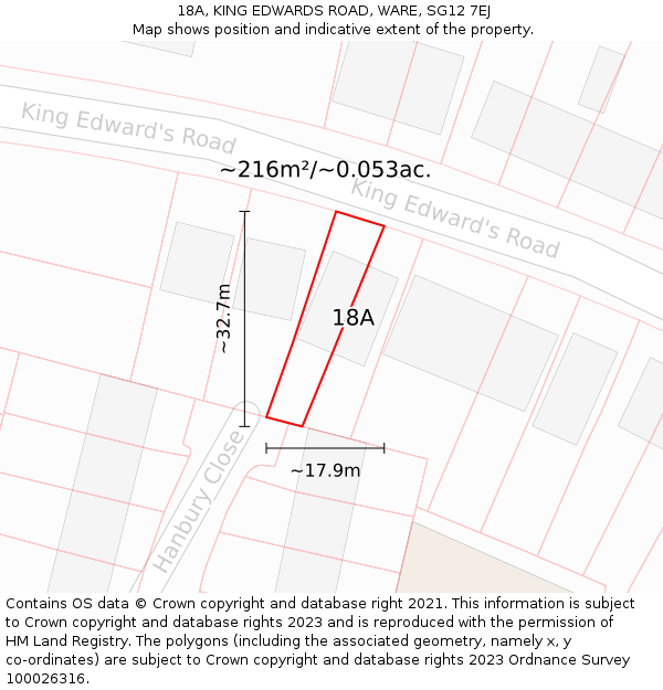 18A, KING EDWARDS ROAD, WARE, SG12 7EJ: Plot and title map