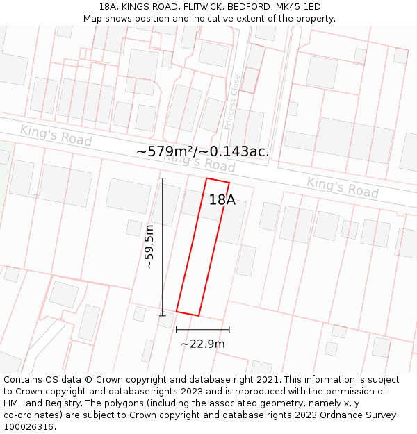 18A, KINGS ROAD, FLITWICK, BEDFORD, MK45 1ED: Plot and title map