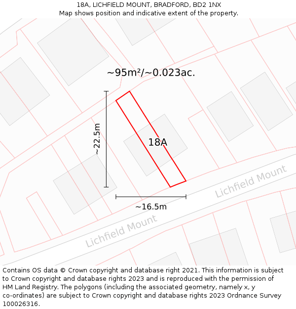 18A, LICHFIELD MOUNT, BRADFORD, BD2 1NX: Plot and title map