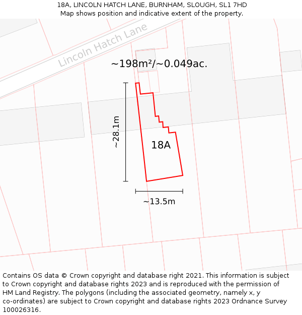 18A, LINCOLN HATCH LANE, BURNHAM, SLOUGH, SL1 7HD: Plot and title map