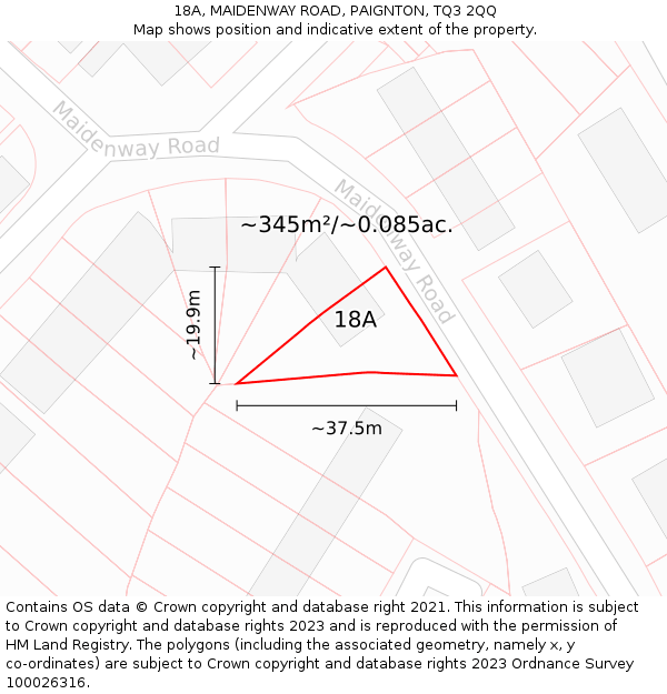 18A, MAIDENWAY ROAD, PAIGNTON, TQ3 2QQ: Plot and title map