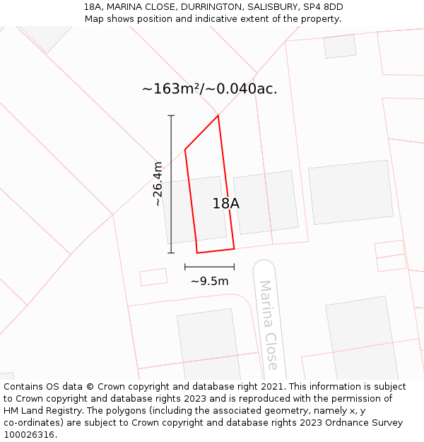 18A, MARINA CLOSE, DURRINGTON, SALISBURY, SP4 8DD: Plot and title map