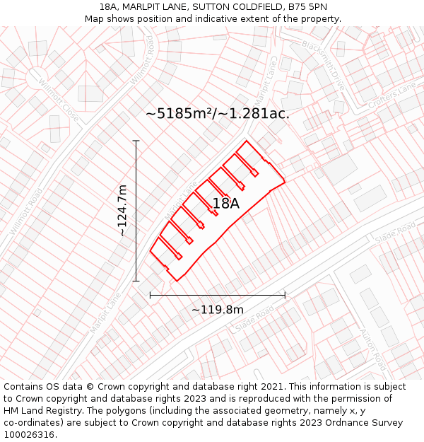 18A, MARLPIT LANE, SUTTON COLDFIELD, B75 5PN: Plot and title map