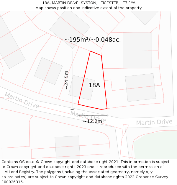18A, MARTIN DRIVE, SYSTON, LEICESTER, LE7 1YA: Plot and title map