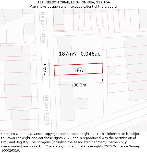 18A, NELSON DRIVE, LEIGH-ON-SEA, SS9 1DA: Plot and title map