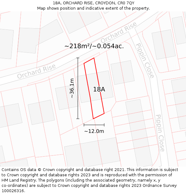 18A, ORCHARD RISE, CROYDON, CR0 7QY: Plot and title map