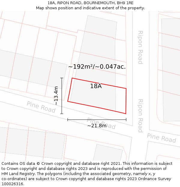 18A, RIPON ROAD, BOURNEMOUTH, BH9 1RE: Plot and title map