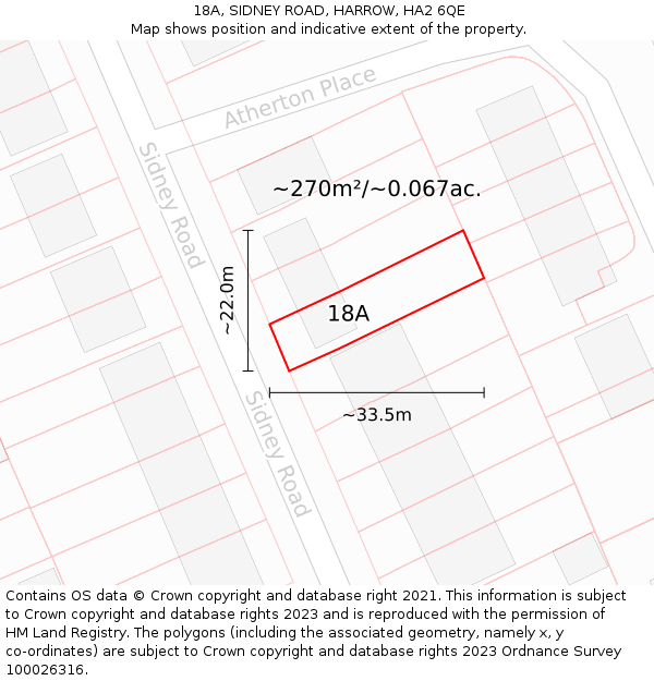 18A, SIDNEY ROAD, HARROW, HA2 6QE: Plot and title map
