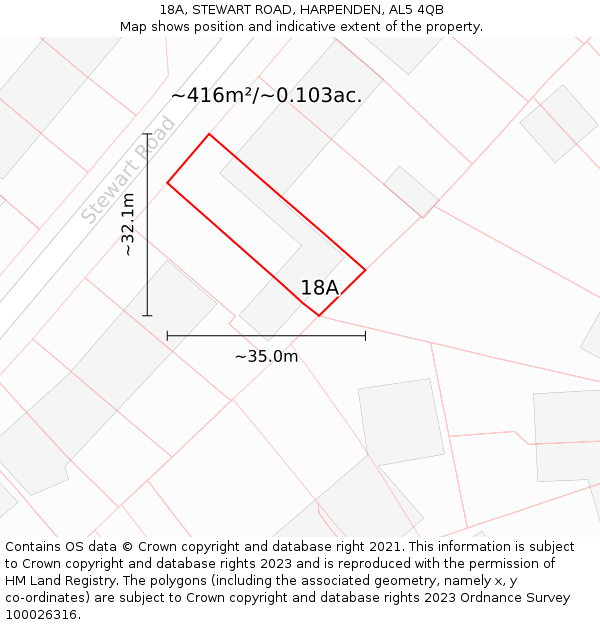 18A, STEWART ROAD, HARPENDEN, AL5 4QB: Plot and title map