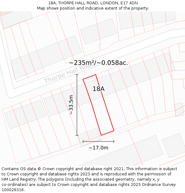 18A, THORPE HALL ROAD, LONDON, E17 4DN: Plot and title map