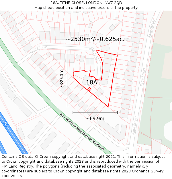 18A, TITHE CLOSE, LONDON, NW7 2QD: Plot and title map