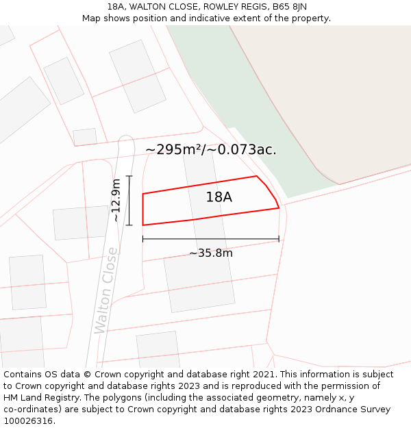 18A, WALTON CLOSE, ROWLEY REGIS, B65 8JN: Plot and title map