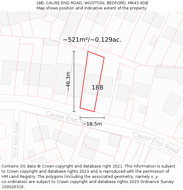 18B, CAUSE END ROAD, WOOTTON, BEDFORD, MK43 9DB: Plot and title map