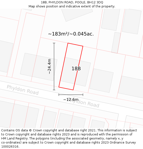18B, PHYLDON ROAD, POOLE, BH12 3DQ: Plot and title map