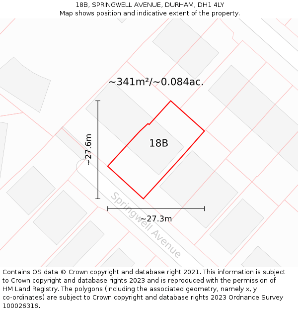 18B, SPRINGWELL AVENUE, DURHAM, DH1 4LY: Plot and title map
