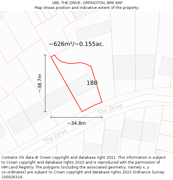 18B, THE DRIVE, ORPINGTON, BR6 9AP: Plot and title map