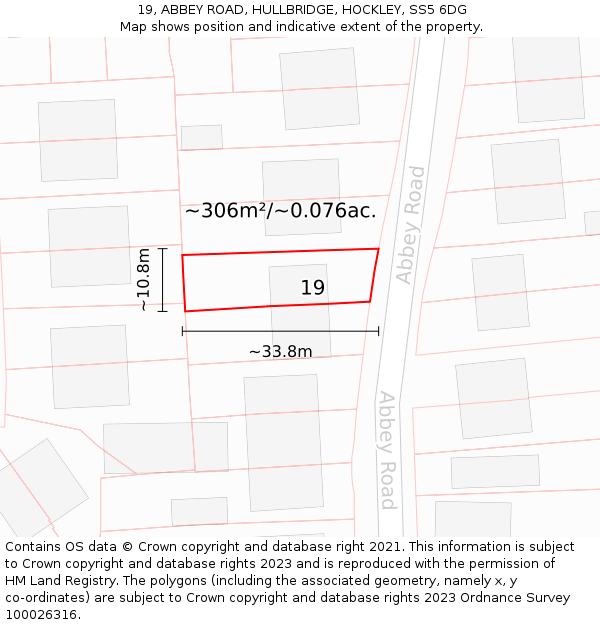 19, ABBEY ROAD, HULLBRIDGE, HOCKLEY, SS5 6DG: Plot and title map