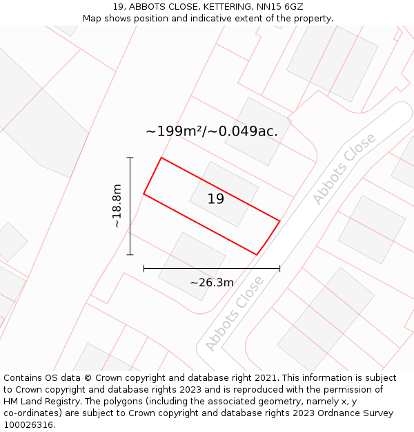 19, ABBOTS CLOSE, KETTERING, NN15 6GZ: Plot and title map