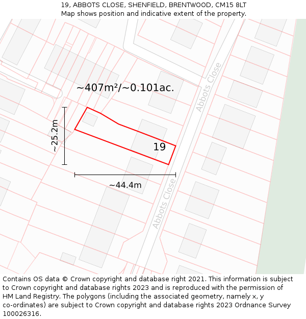 19, ABBOTS CLOSE, SHENFIELD, BRENTWOOD, CM15 8LT: Plot and title map