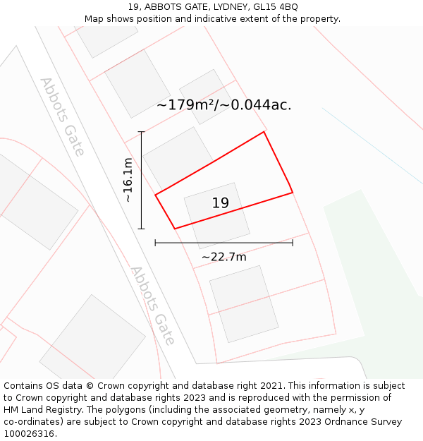 19, ABBOTS GATE, LYDNEY, GL15 4BQ: Plot and title map