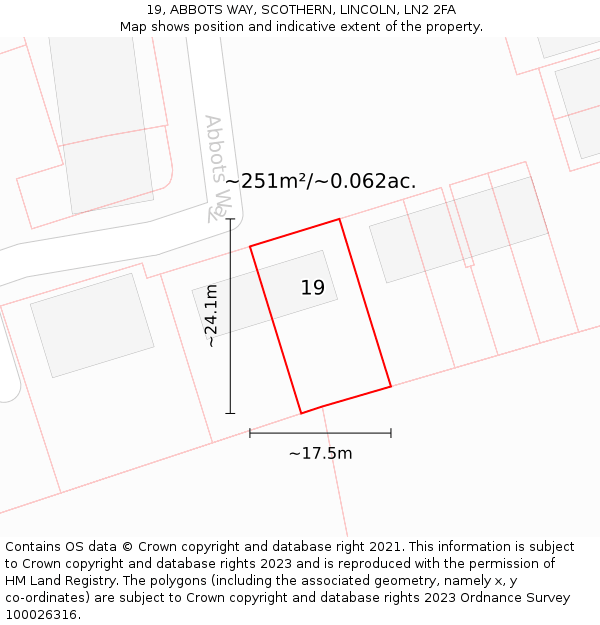 19, ABBOTS WAY, SCOTHERN, LINCOLN, LN2 2FA: Plot and title map