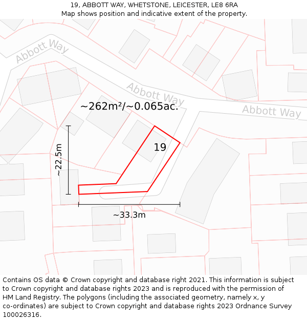 19, ABBOTT WAY, WHETSTONE, LEICESTER, LE8 6RA: Plot and title map