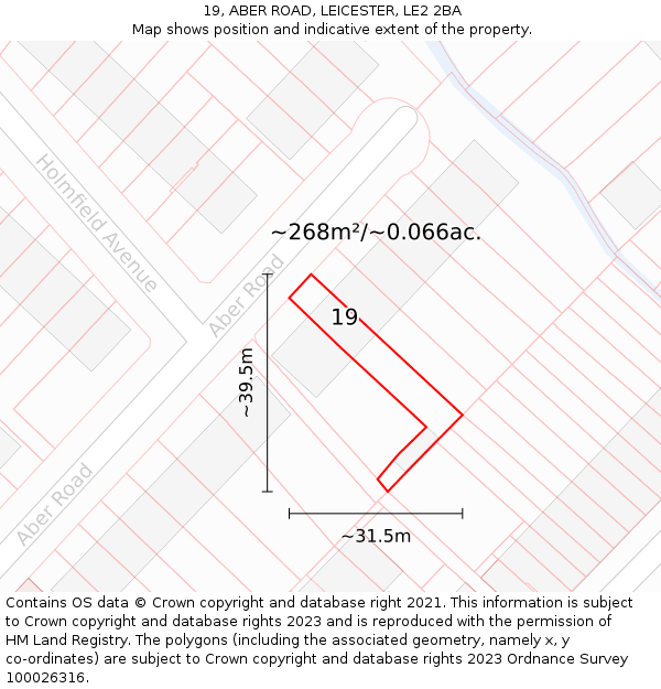 19, ABER ROAD, LEICESTER, LE2 2BA: Plot and title map