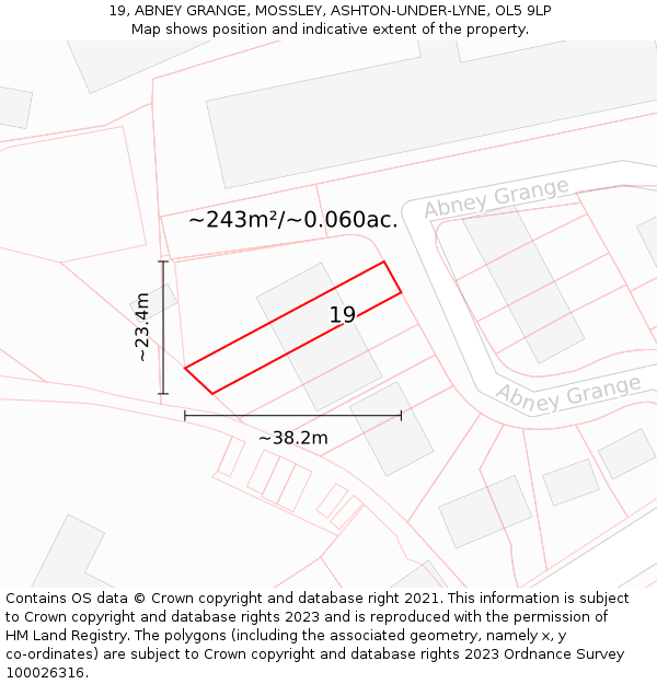 19, ABNEY GRANGE, MOSSLEY, ASHTON-UNDER-LYNE, OL5 9LP: Plot and title map