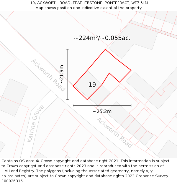19, ACKWORTH ROAD, FEATHERSTONE, PONTEFRACT, WF7 5LN: Plot and title map