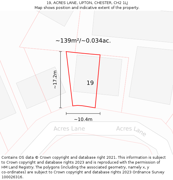19, ACRES LANE, UPTON, CHESTER, CH2 1LJ: Plot and title map