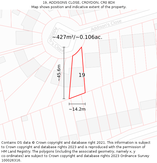 19, ADDISONS CLOSE, CROYDON, CR0 8DX: Plot and title map