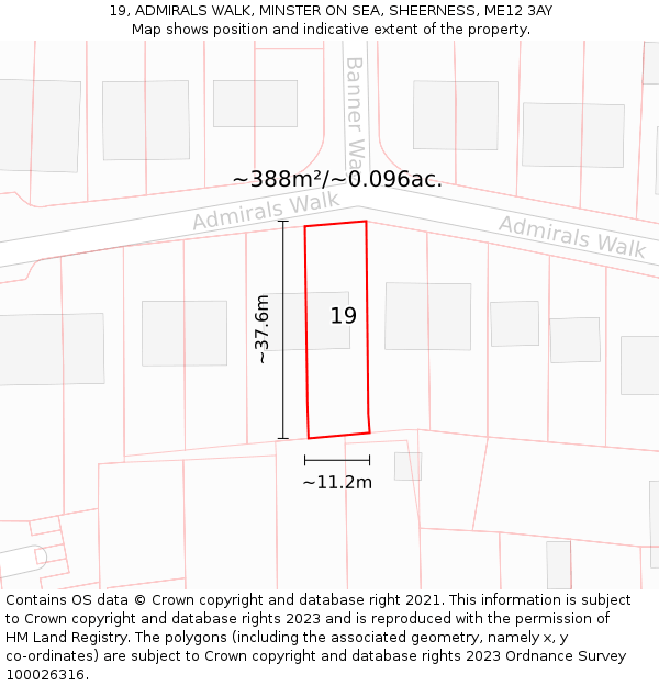 19, ADMIRALS WALK, MINSTER ON SEA, SHEERNESS, ME12 3AY: Plot and title map