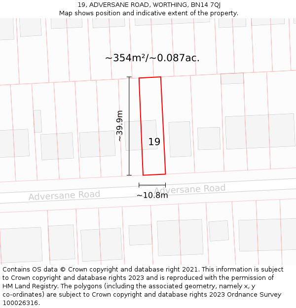 19, ADVERSANE ROAD, WORTHING, BN14 7QJ: Plot and title map