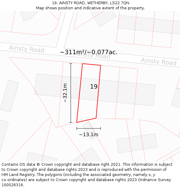 19, AINSTY ROAD, WETHERBY, LS22 7QN: Plot and title map