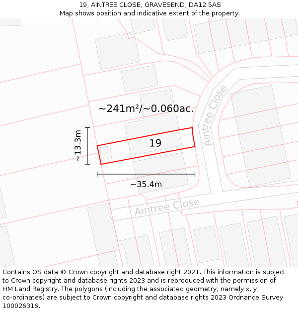 19, AINTREE CLOSE, GRAVESEND, DA12 5AS: Plot and title map