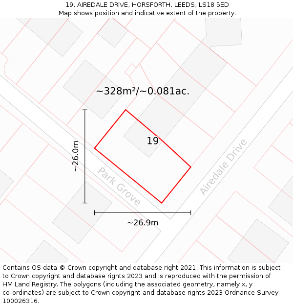 19, AIREDALE DRIVE, HORSFORTH, LEEDS, LS18 5ED: Plot and title map